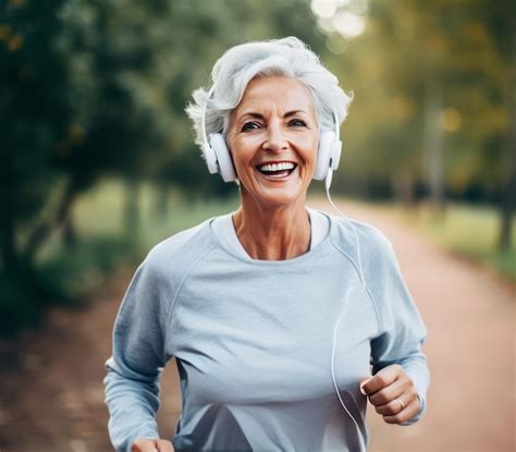 Mujer Mayor Corriendo En La Naturaleza Foto Premium