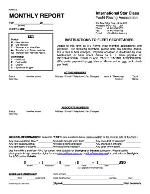 Fillable Online Starclass Monthly Report Form For Fleets Monthly