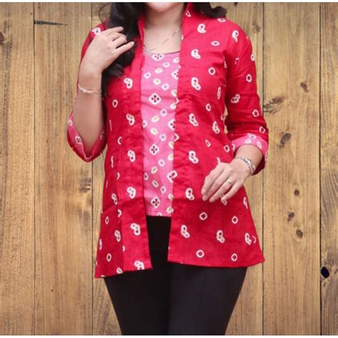 Merah Blouse Batik Kutu New Sogan Abang Original Batik Top Kebaya Red