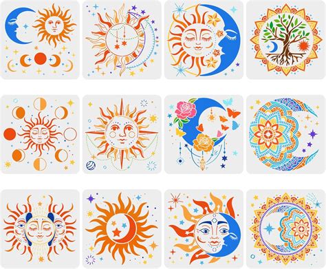 Amazon FINGERINSPIRE 12 Pcs Sun And Moon Stencil 11 8x11 8 Inch