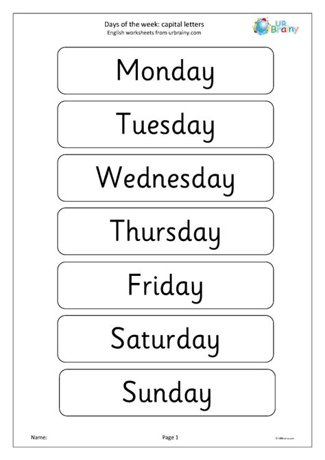 Capital Letters For Days Of The Week Sentences And Punctuation By