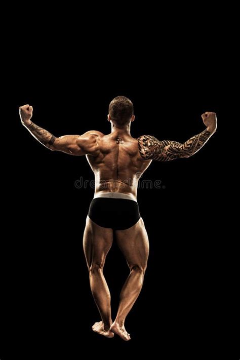 Muscular Bodybuilder Handsome Men Doing Exercises In Gym Naked Torso Fitness And Bodybuilding