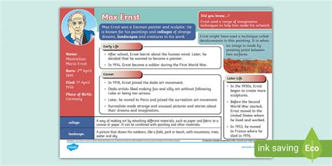 KS1 Max Ernst Fact File Professor Feito Twinkl