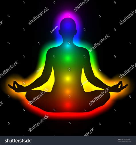 Silhouette Woman Meditation Energy Body Aura Stock Illustration