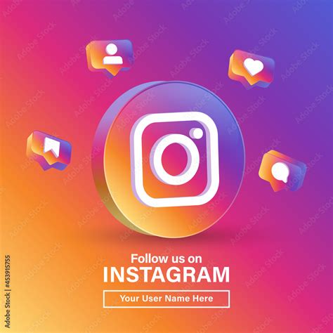 follow us on instagram for social media icons banner in 3d round circle ...