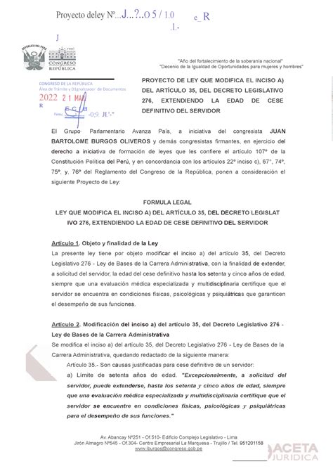 Ley Que Modifica El Inciso A Del Articulo 35 Del Decreto Legislativo