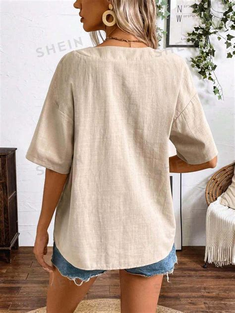 Shein Joress Camisa De Mujer De Cuello En V Con Muesca Casual Con