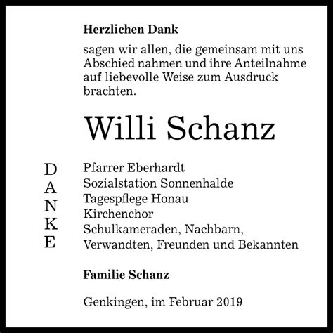 Traueranzeigen Von Willi Schanz Trauer Gea De