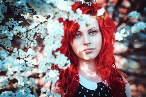 Women Redhead Dyed Hair Depth Of Field Long Hair Red Cherry