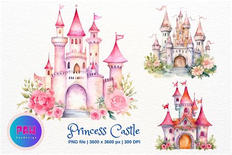 Princess Castle Watercolor Clipart Graphic By Paw Design · Creative Fabrica