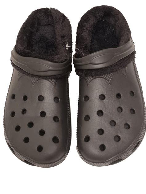 Fur Lined Clogs Winter Furry Mules Black Shoes Slippers Slip on Adults ...