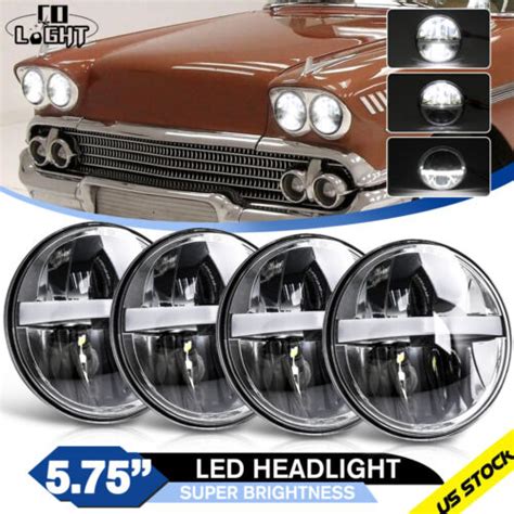 For 58 75 Chevy Impala El Camino 4PCS 5 75 5 3 4 LED Headlights Halo