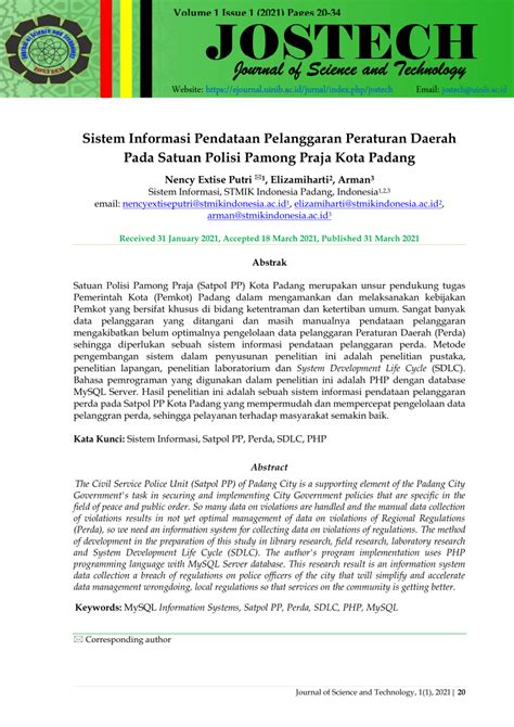 Pdf Sistem Informasi Pendataan Pelanggaran Peraturan Daerah Pada