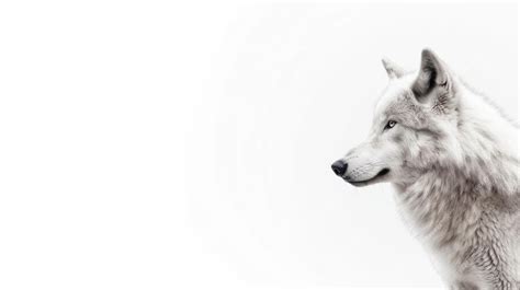 Premium Photo | White wolf with blue eyes looking out of a white background