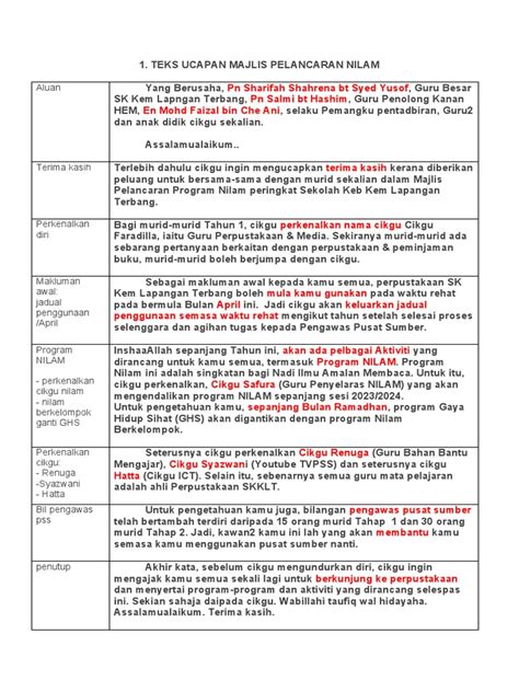 Teks Ucapan Gpm Program Pelancaran Nilam Pdf