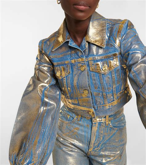 Ganni Metallic Cropped Denim Jacket Ganni