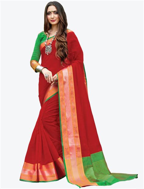 Red Woven Handloom Cotton Designer Saree Online Fabsa Fabanza