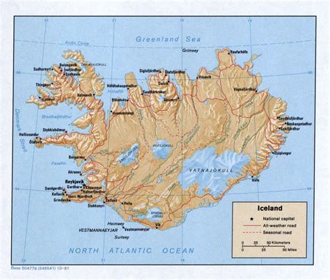 Large political map of Iceland with relief, roads and cities - 1981 ...