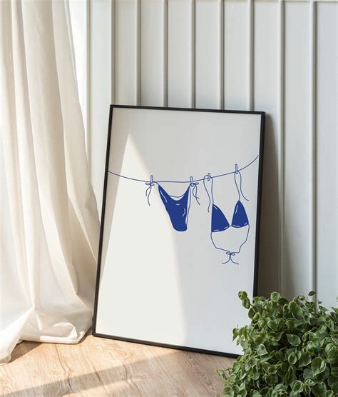 SEPT Navy Blue Bikini Print Coastal Cowgirl Decor Digital Swimsuit Poster Beach Wall Art Ocean