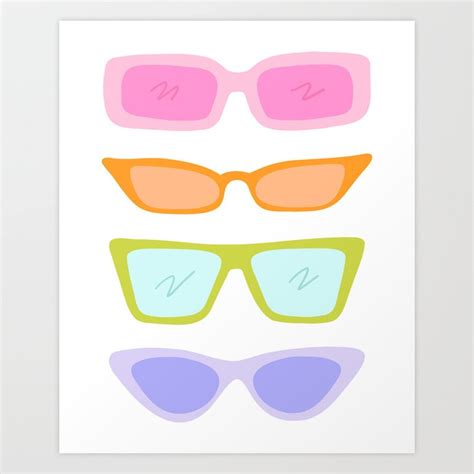 Retro Sunnies Colorful Pastel Sunglasses Illustration Art Print By