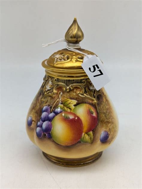 Royal Worcester Hand Painted Fruit Potpourri Vase Signed Lk Till