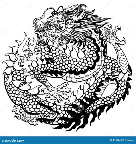 Dragão Tradicional Chinês Ou Asiático Oriental Branco Preto Ilustração