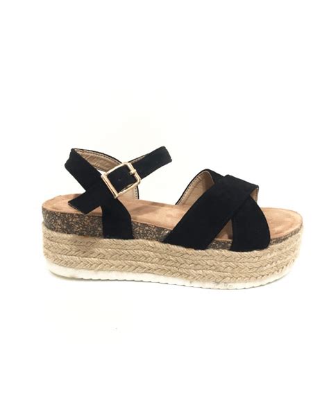 Venta Sandalias Plataforma Plana Esparto En Stock