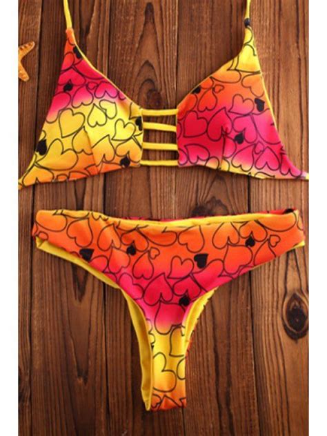 22 OFF 2021 Ombre Heart Print Halter Bikini Set In YELLOW ZAFUL