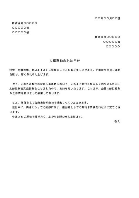 ビジネス文書の書き方 人事異動の通知1