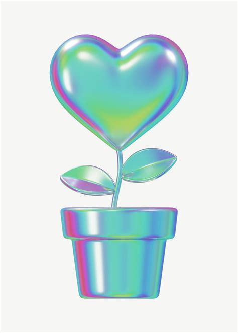 Iridescent Heart Plant 3D Valentine S Premium PSD Rawpixel