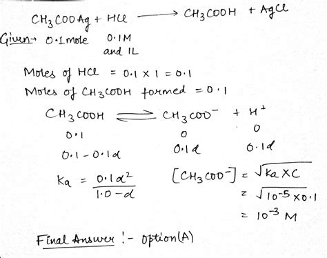 The Concentration Of Ch3coo In A Solution Prepared By Adding 0 1 Mole Of Ch3coo Ag S In 1