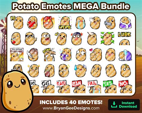 Potato Twitch Emotes Mega Bundle For Streaming Youtube Emotes Discord