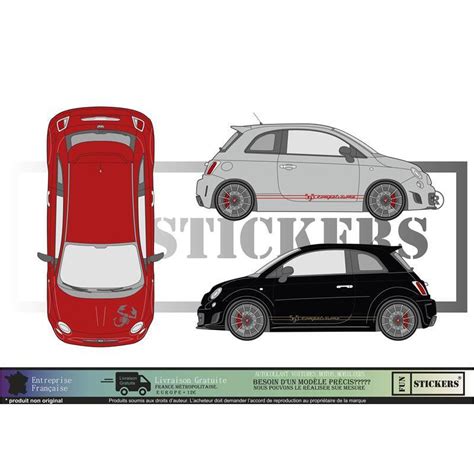 Fiat 500 Bandes latérales 595 competizione abarth NOIR Kit Complet