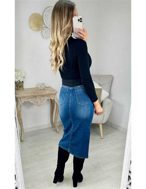 Jupe Mi Longue Fendue En Jeans Mode Femme En Ligne