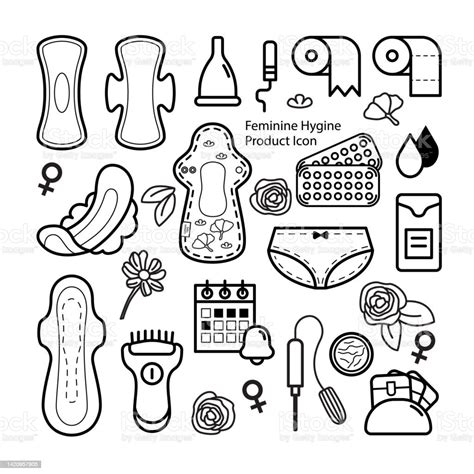 Ilustración De Conjunto De Iconos De Productos De Higiene Femenina Y