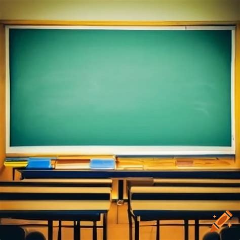 Classroom With Chalkboard And Desks