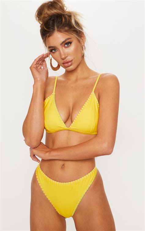 Yellow Stitched Edge Padded Bikini Top Padded Bikini Top Bikini Tops