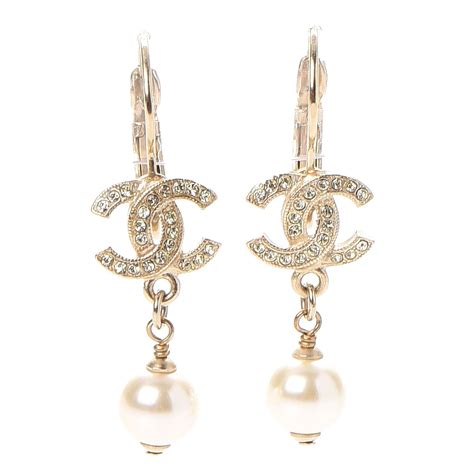 CHANEL Crystal Pearl CC Drop Earrings Gold 258409 FASHIONPHILE