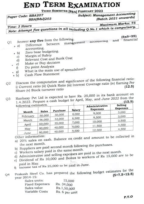 Bba 3rd Sem Management Accounting Question Paper Ipu 2023 Rquestionpaper