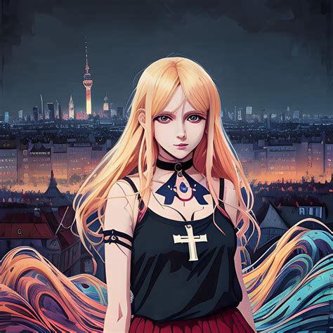 An Image Of A Blonde Hair Slavic Woman Wearing Choker In A Manga