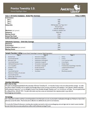 Fillable Online Ameritas Dental Highlight Sheet Fax Email Print Pdffiller