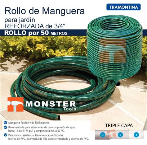 Rollo Manguera Riego Reforzada Jardin Mts Tramontina Monster