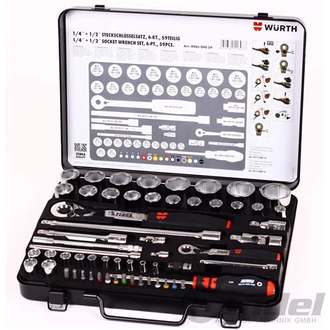 WÜRTH ZEBRA ½ ¼ PROFI STECKSCHLÜSSEL SET KNARRENKASTEN 59tlg Nüsse