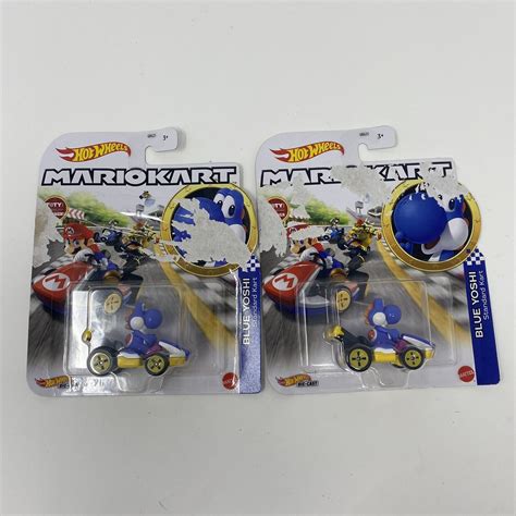 Mattel Hot Wheels Mario Kart 1 64 Blue Yoshi Standard Kart Diecast Car 2 Packs Ebay