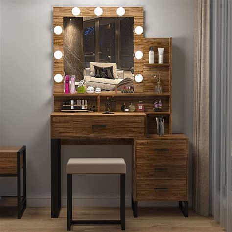 Millwood Pines Makeup Vanity Dressing Table With LED Light Wayfair