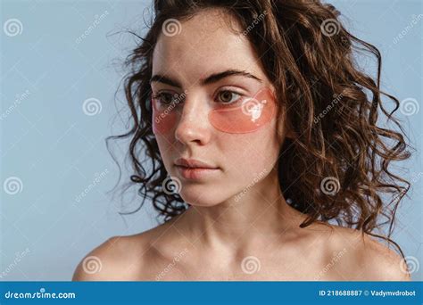 Beautiful Half Naked Nice Girl Posing With Eye Patches Stock Image