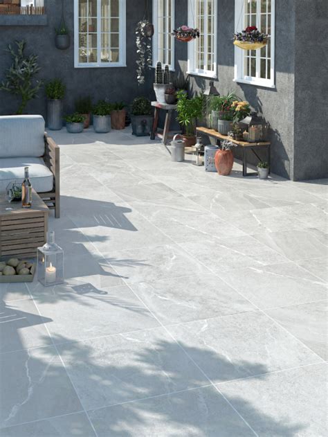 Roca White Slate Effect Outdoor Porcelain Paving Slabs 595x595mm