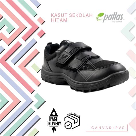 Original Jenama Pallas Kasut Sekolah Hitam 2 Lekat 306 0209bk 307