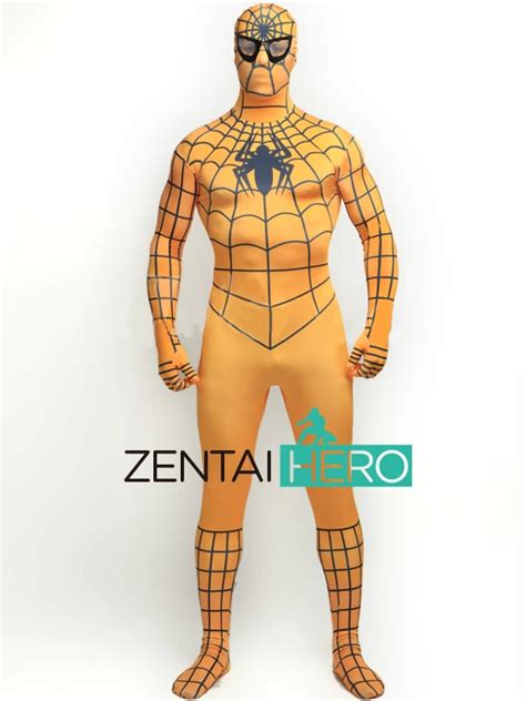 Free Shipping Dhl New Male Orange Spider Man Costume Lycra Spandex Superhero Costume For 2017