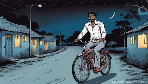 Tamil Guy Riding Bicycle At Night With Ghost Stable Diffusion Online